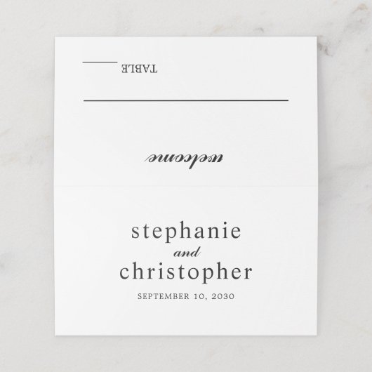 Einfache Elegante Minimal-Script Schwarze Namen Ho Platzkarte (Außenseite Aufgefaltet)