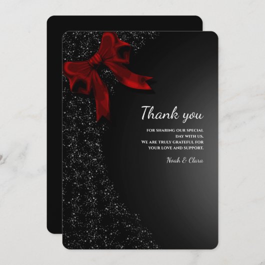 Einfache Elegante Minimalistisch Red Bow Dankeschö Dankeskarte (Vorne/Hinten)