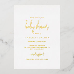 Einfache elegante minimalistische Babyparty Gold Folieneinladung