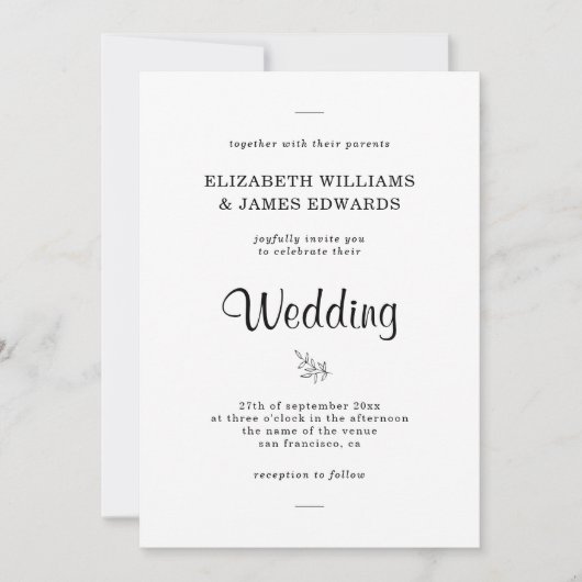 Einfache, elegante Minimalistische Einladung zur H (Vorderseite)