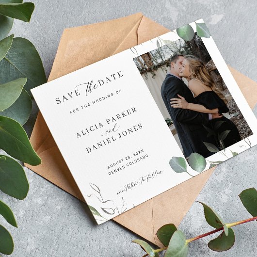 Einfache, elegante, minimalistische Foto Hochzeit Save The Date