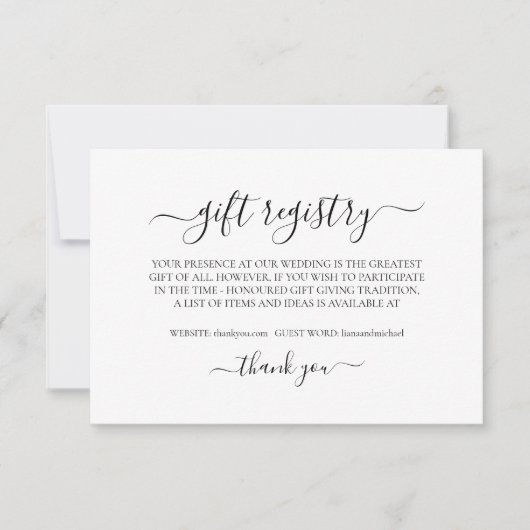 Einfache elegante Minimalistische Geschenkregister Mitteilungskarte (Vorderseite)