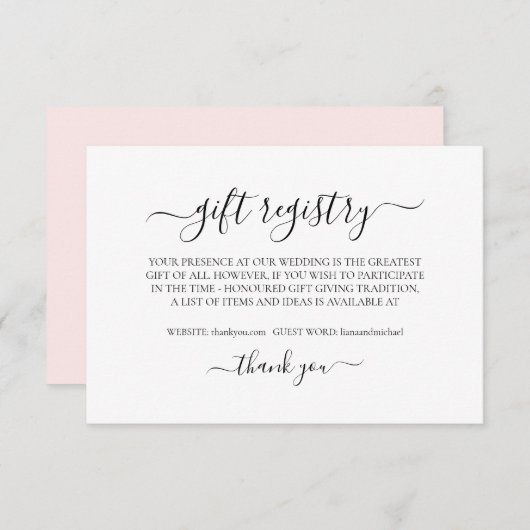 Einfache elegante Minimalistische Geschenkregister Mitteilungskarte (Vorne/Hinten)