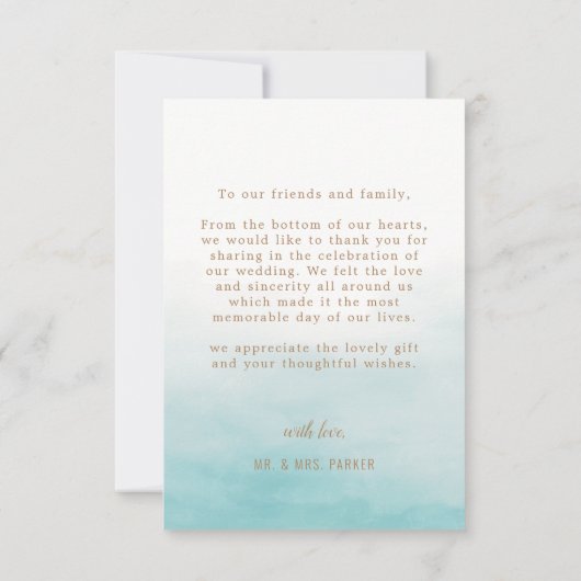 Einfache, elegante Minimalistische Hochzeit am Str Dankeskarte (Rückseite)