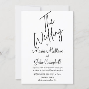 Einfache elegante minimalistische Hochzeit in Schw Einladung