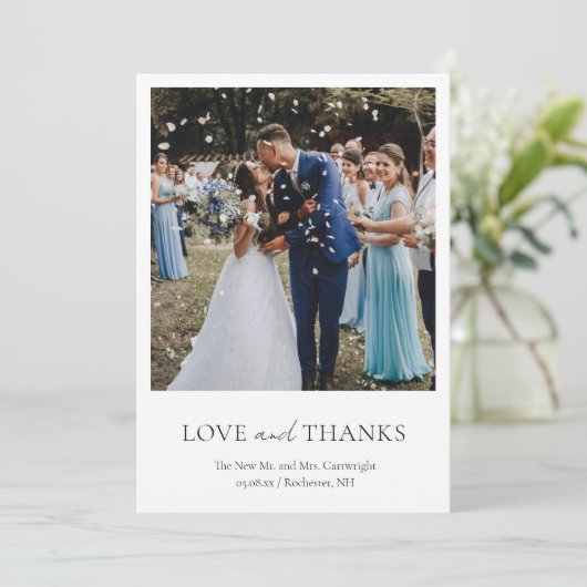 Einfache Elegante Minimalistische klassische Foto Dankeskarte (Stehend Vorderseite)