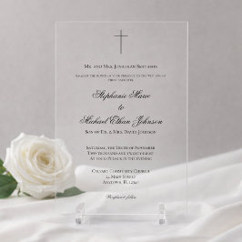 Einfache elegante minimalistische Kreuz-Kirchenhoc Acryleinladungen