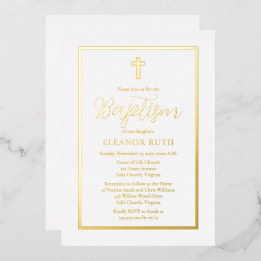 Einfache elegante Minimalistische Taufe Folieneinladung (Vorderseite/Rückseite)