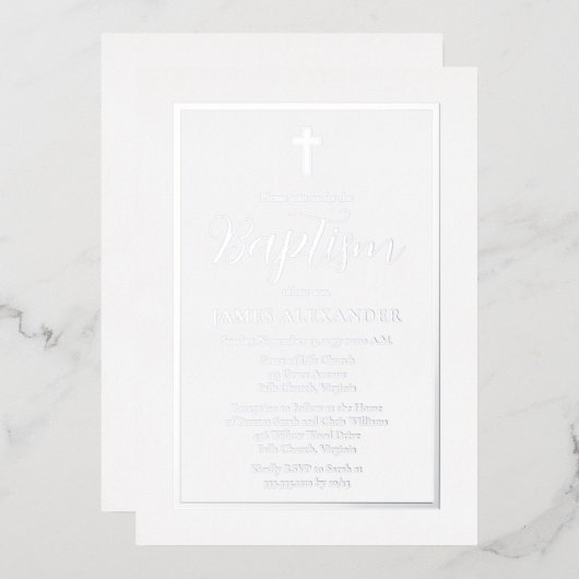 Einfache elegante Minimalistische Taufe Folieneinladung (Vorderseite/Rückseite)