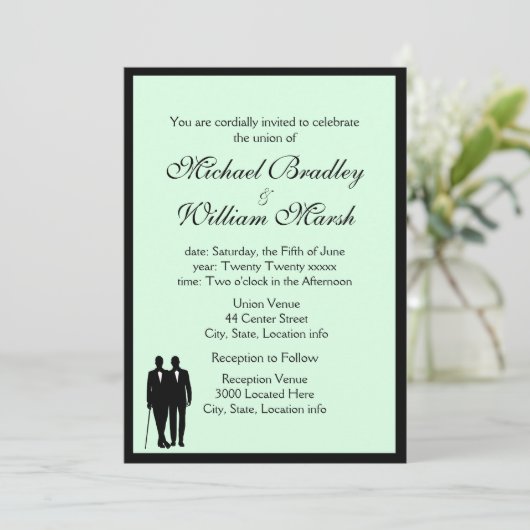 Einfache Elegante Mint Grooms Gay Wedding Einladung (Stehend Vorderseite)