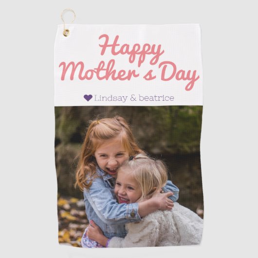 Einfache Elegante Modern Mothers Day Foto Name Golfhandtuch (Vorderseite)