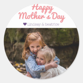 Einfache Elegante Modern Mothers Day Foto Name Runder Aufkleber