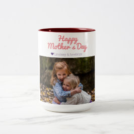 Einfache Elegante Modern Mothers Day Foto Name Zweifarbige Tasse