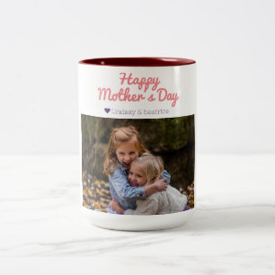 Einfache Elegante Modern Mothers Day Foto Name Zweifarbige Tasse