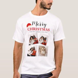Einfache Elegante moderne 4-Foto-Weihnachtsfamilie T-Shirt