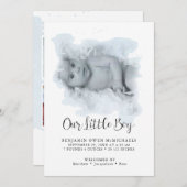 Einfache Elegante Moderne Baby Boy Foto Ankündigun Save The Date (Vorne/Hinten)