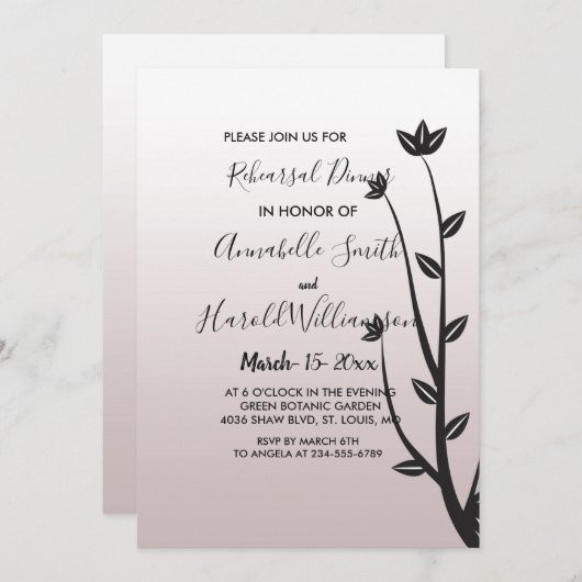 Einfache Elegante moderne BlätterRehearsal Aben Einladung (Vorne/Hinten)