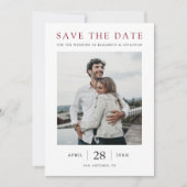Einfache Elegante Moderne Burgund Foto Hochzeit Save The Date (Vorderseite)