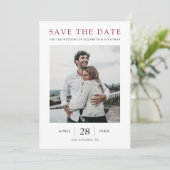 Einfache Elegante Moderne Burgund Foto Hochzeit Save The Date (Stehend Vorderseite)
