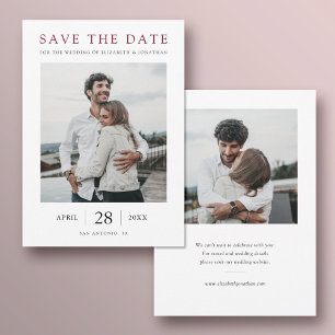 Einfache Elegante Moderne Burgund Foto Hochzeit Save The Date
