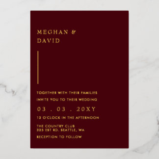 Einfache Elegante Moderne Burgundy Hochzeit Folieneinladung