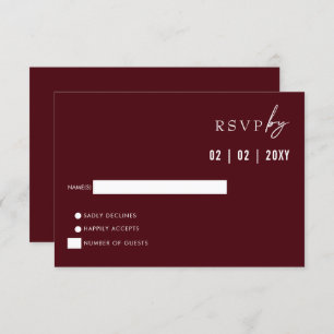 Einfache Elegante Moderne Burgundy Hochzeit RSVP Karte