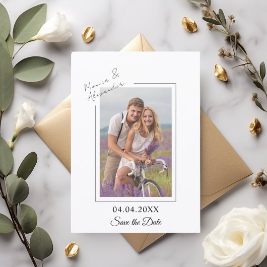 Einfache elegante moderne Foto-Hochzeit Save the D Date