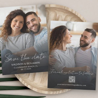 Einfache Elegante Moderne Foto QR Code Hochzeit Save The Date