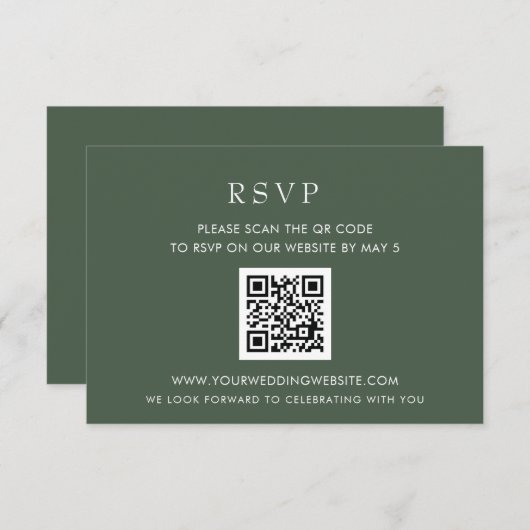 Einfache Elegante Moderne Grüne Hochzeit QR CODE RSVP Karte (Vorne/Hinten)