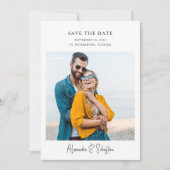Einfache Elegante Moderne Handschrift 2 Fotos Save The Date (Vorderseite)