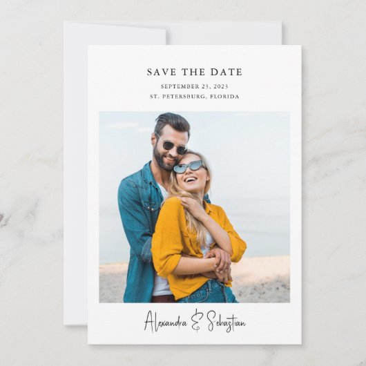 Einfache Elegante Moderne Handschrift 2 Fotos Save The Date (Vorderseite)