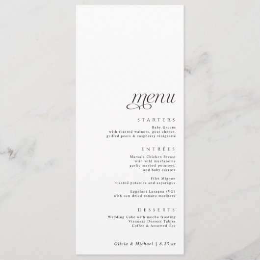 Einfache Elegante Moderne Hochzeit Menükarte (Vorderseite)