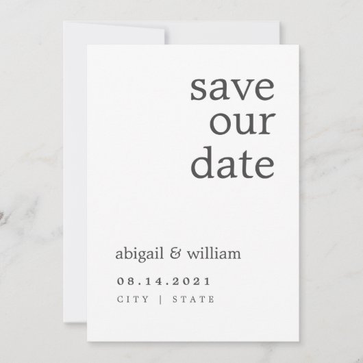 Einfache Elegante Moderne Hochzeit ohne Foto Save The Date (Vorderseite)