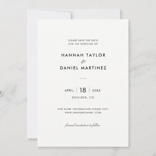 Einfache Elegante Moderne Hochzeit retten das Datu Save The Date (Vorderseite)