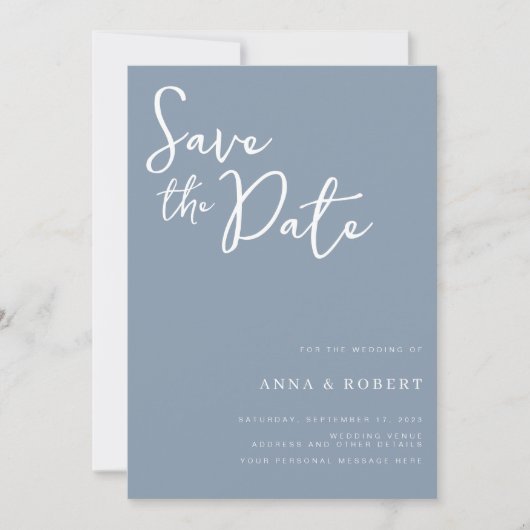 Einfache Elegante Moderne Hochzeit von Dusty Blue Save The Date (Vorderseite)