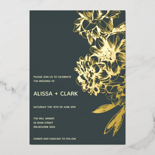 Einfache Elegante Moderne Hochzeitsreise mit dem B Folieneinladung (Vorderseite)