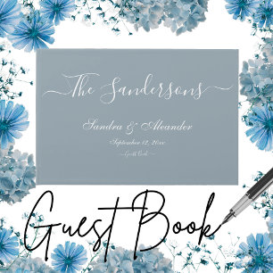 Einfache Elegante Moderne Minimal Dusty Blue White Gästebuch