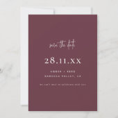 Einfache Elegante Moderne Minimalistische Burgundy Save The Date (Vorderseite)