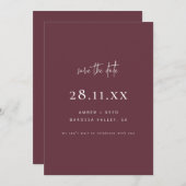 Einfache Elegante Moderne Minimalistische Burgundy Save The Date (Vorne/Hinten)