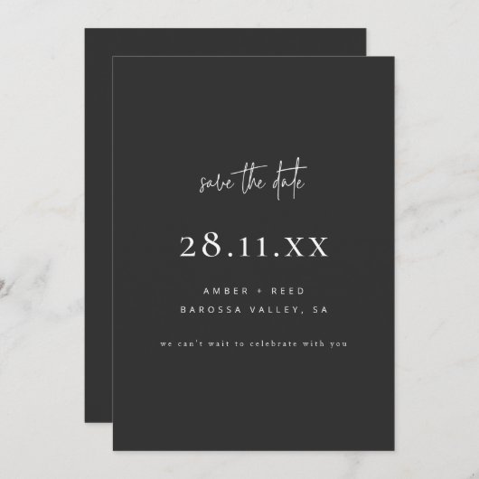 Einfache Elegante Moderne Minimalistische Schwarze Save The Date (Vorne/Hinten)