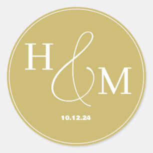 Einfache Elegante Moderne Mit Monogramm Hochzeit Runder Aufkleber