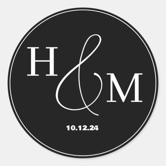 Einfache Elegante Moderne Mit Monogramm Hochzeit Runder Aufkleber (Vorderseite)