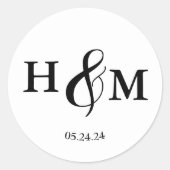Einfache Elegante Moderne Mit Monogramm Hochzeit Runder Aufkleber (Vorderseite)