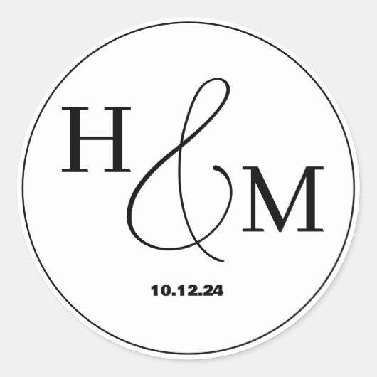 Einfache Elegante Moderne Mit Monogramm Hochzeit Runder Aufkleber (Vorderseite)