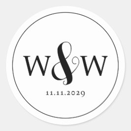 Einfache Elegante Moderne Mit Monogramm Hochzeit Runder Aufkleber