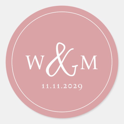 Einfache Elegante Moderne Mit Monogramm Hochzeit Runder Aufkleber (Vorderseite)