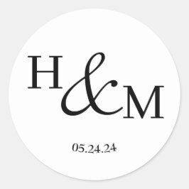 Einfache Elegante Moderne Mit Monogramm Hochzeit Runder Aufkleber