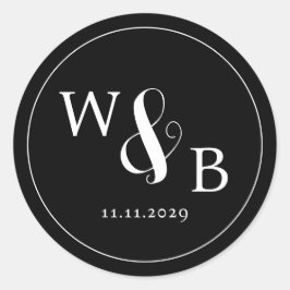Einfache Elegante Moderne Mit Monogramm Hochzeit Runder Aufkleber