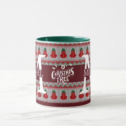 Einfache Elegante Moderne Mongram Weihnachtsfeiert Tasse (Zentrum)