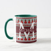 Einfache Elegante Moderne Mongram Weihnachtsfeiert Tasse (Links)